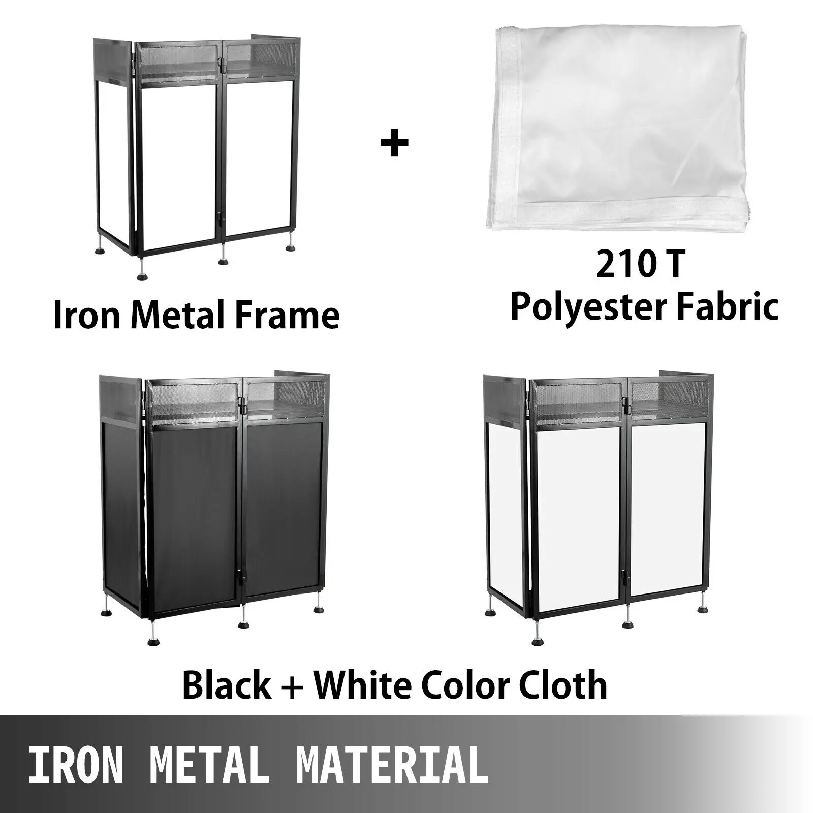 VEVOR DJ Event Facade Booth Black Scrim Metal Frame Booth 20" x 40" Flat Table Top Adjustable DJ Movable Facade Foldable Cover