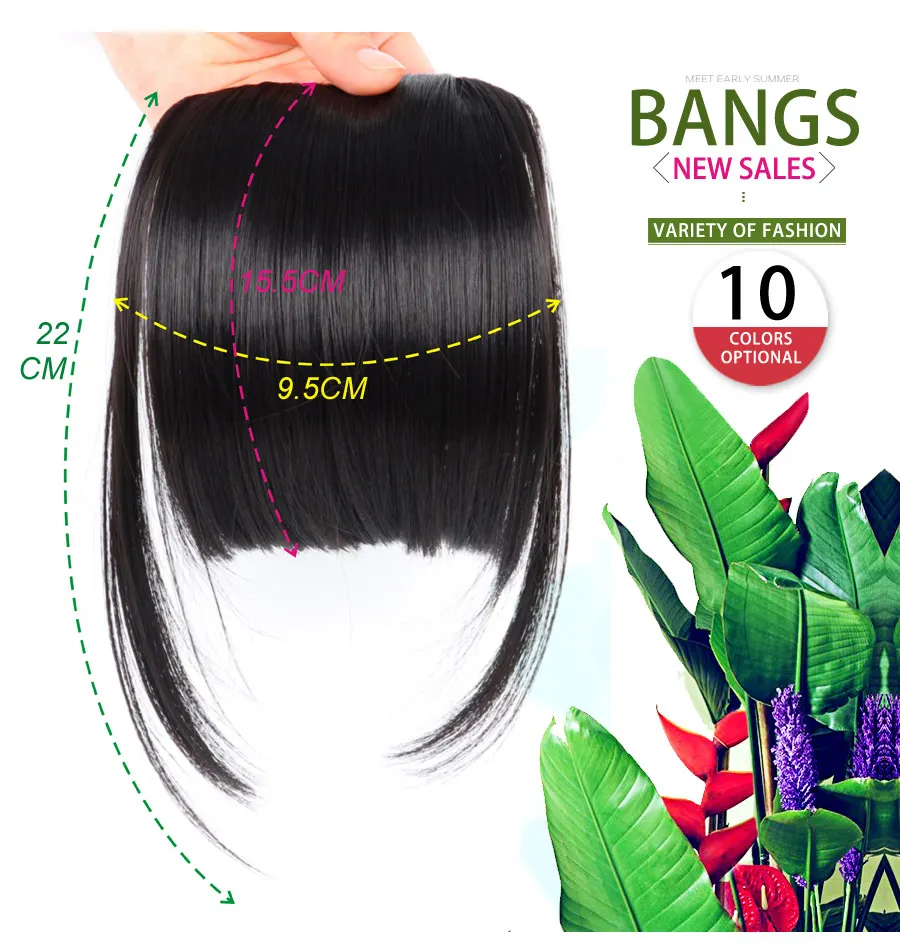 Flequillo de pelo sintético falso para mujer, 2Clips en la extensión del cabello, flequillo falso frontal limpio, postizo falso con Clip en flequillo