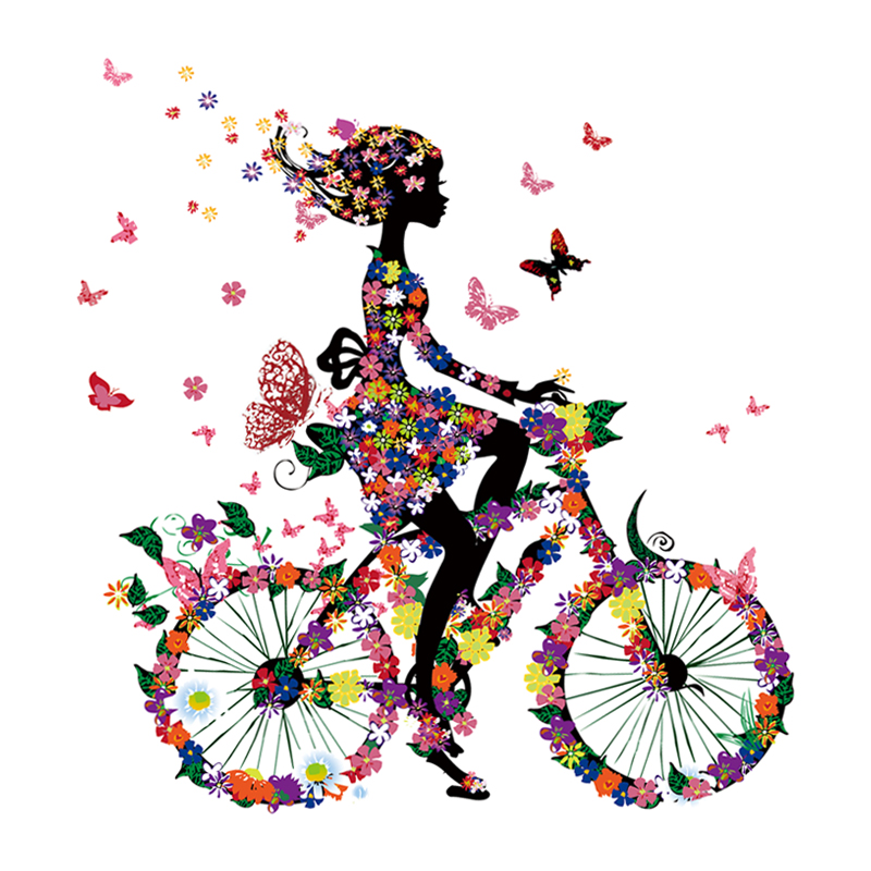 O novo bonito bicicleta menina borboleta remendos para roupas saco lavável transferência de calor vinil adesivos ferro aplique
