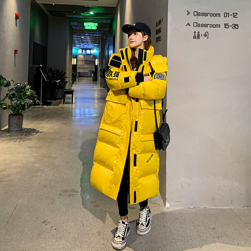 2024 Winter Frauen Parka Jacke Warme Dicke Lange Unten Baumwolle Mantel Weibliche Lose Oversize Mit Kapuze Glänzend Tasche Mantel