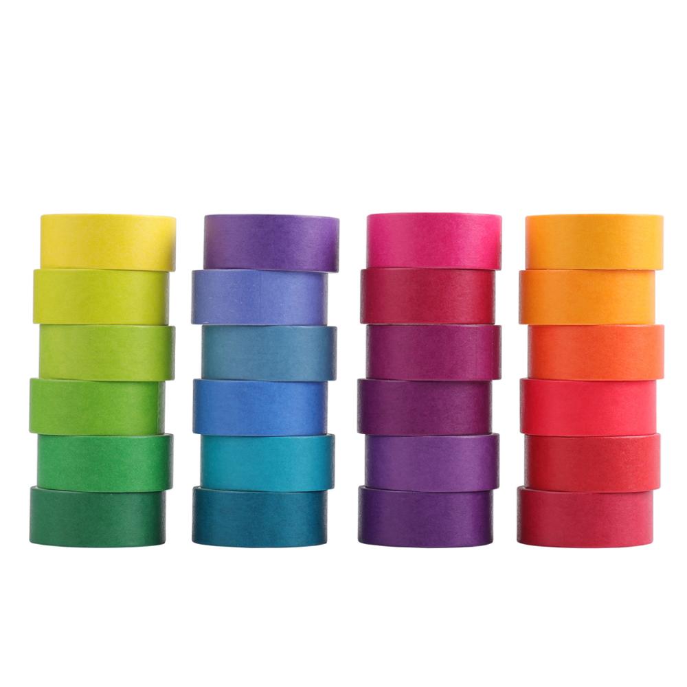 24 stücke Regenbogen Farbe Washi Tape Set 9mm 15mm Macaron Farben Abdeckklebebänder Aufkleber Dekoration DIY Marker label A6735