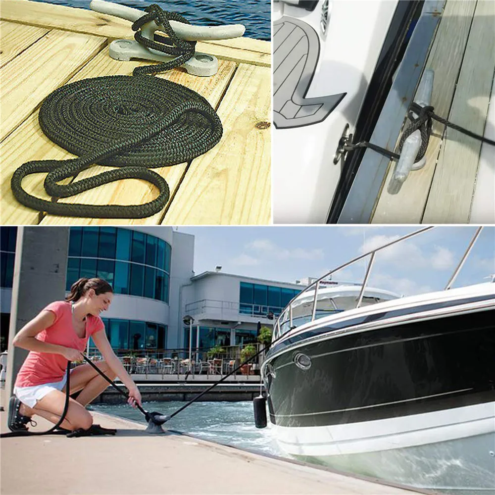 16 dây Đen Hai Bện Nylon Dockline Dock Dòng Neo Đậu thuyền Dây Thả NEO DOCKING Chiều dài Dây 16.5 Chân 25 chân 50 Chân