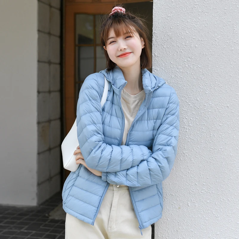 Vrouwen Ultra Licht Donsjack 90% Witte Eendendons Lente Uitloper Hoed Afneembare Puffer Jas Slanke Jas Vrouwelijke Kleding