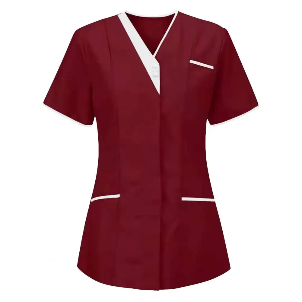 Mulheres com decote em v topos para mulheres uniforme de enfermagem verão manga curta blusa de enfermagem camiseta plus size M-3XL uniforme de enfermeira com bolso