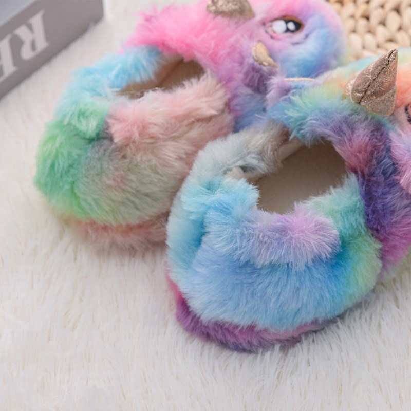 Inverno unicórnio chinelos crianças da criança menina flip flop bebê meninos slides de pele algodão sapatos internos quente fofo casa crianças chinelo