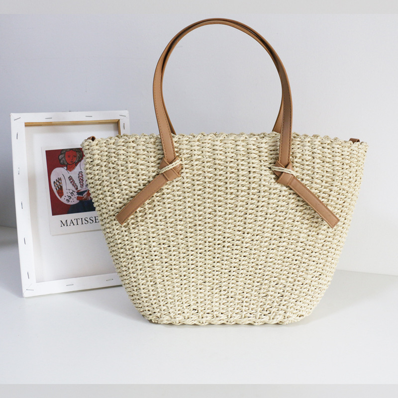 Bolsas de palha tecido mulheres grande capacidade tecido praia sacola feminina 2021 novo verão balde sacos casuais sólidos sacos ombro