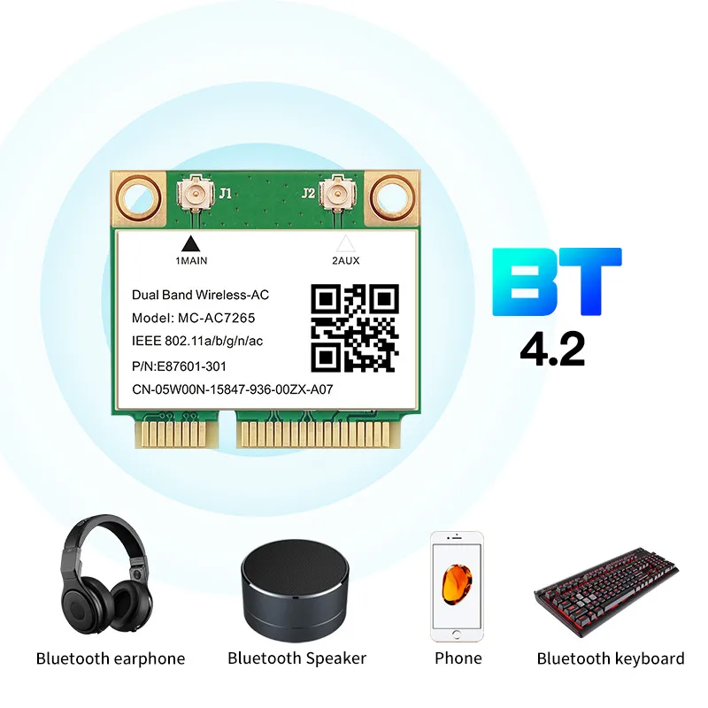1200Mbps Bluetooth 4.2 Half Mini PCI-E Wifi Kaart MC-AC7265 Draadloze 802.11ac 2.4G 5Ghz Voor Laptop Win 7 810 11