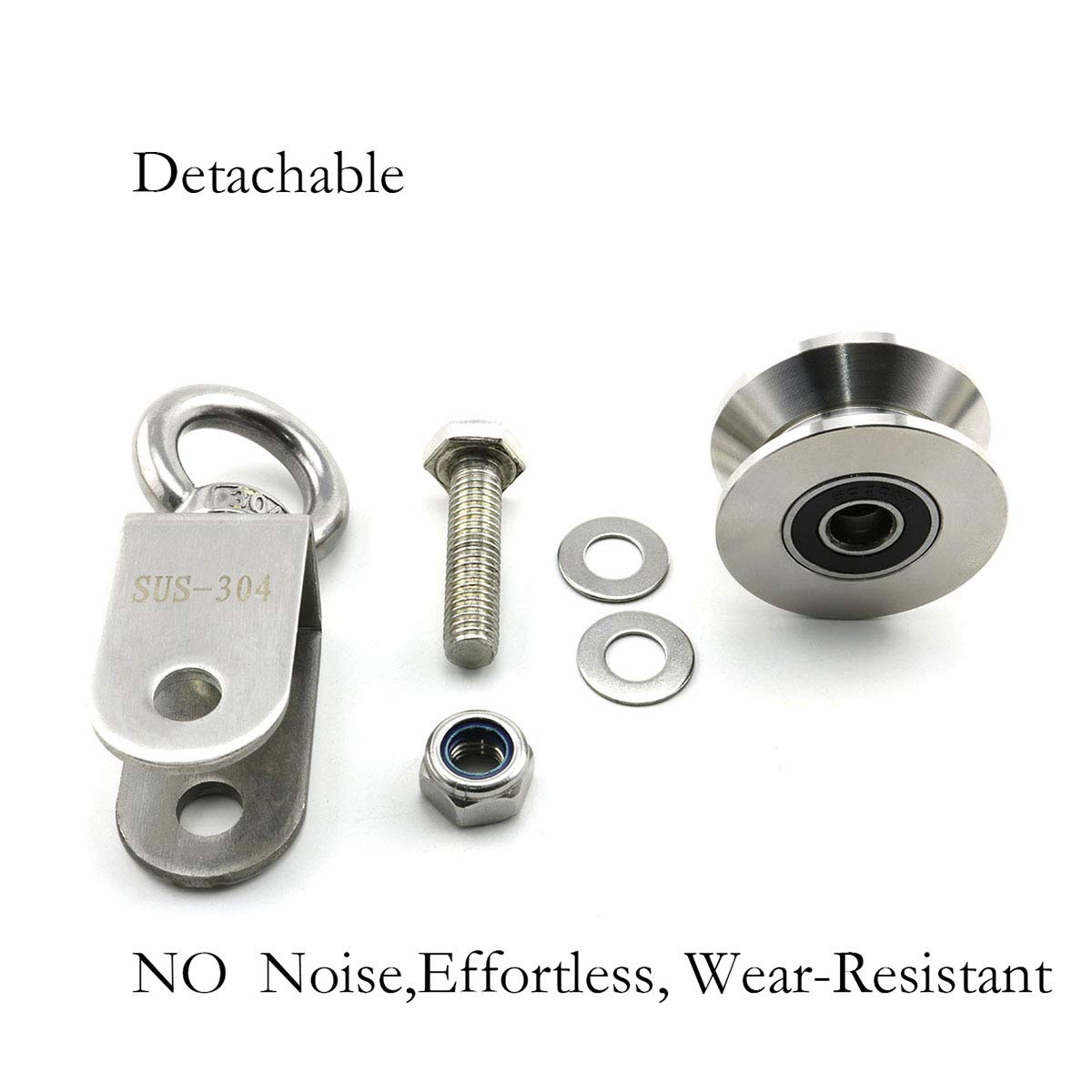304 aço inoxidável U-tipo polia giratória, rolamento duplex, super silencioso, destacável, rotação de 360 graus, roda de tração resistente