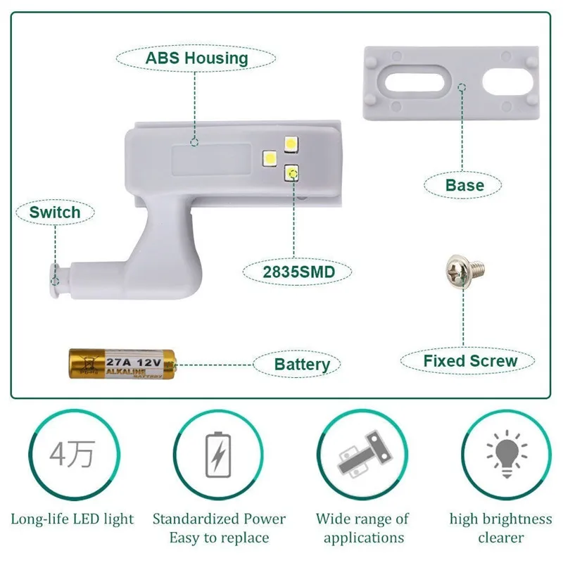 20/10 Cái Đèn LED Dưới Tủ Đèn Pin Thông Minh Cảm Ứng Đa Năng Tủ Bản Lề Đèn Ngủ Cảm Biến Ánh Sáng Cho tủ Quần Áo Tủ Quần Áo