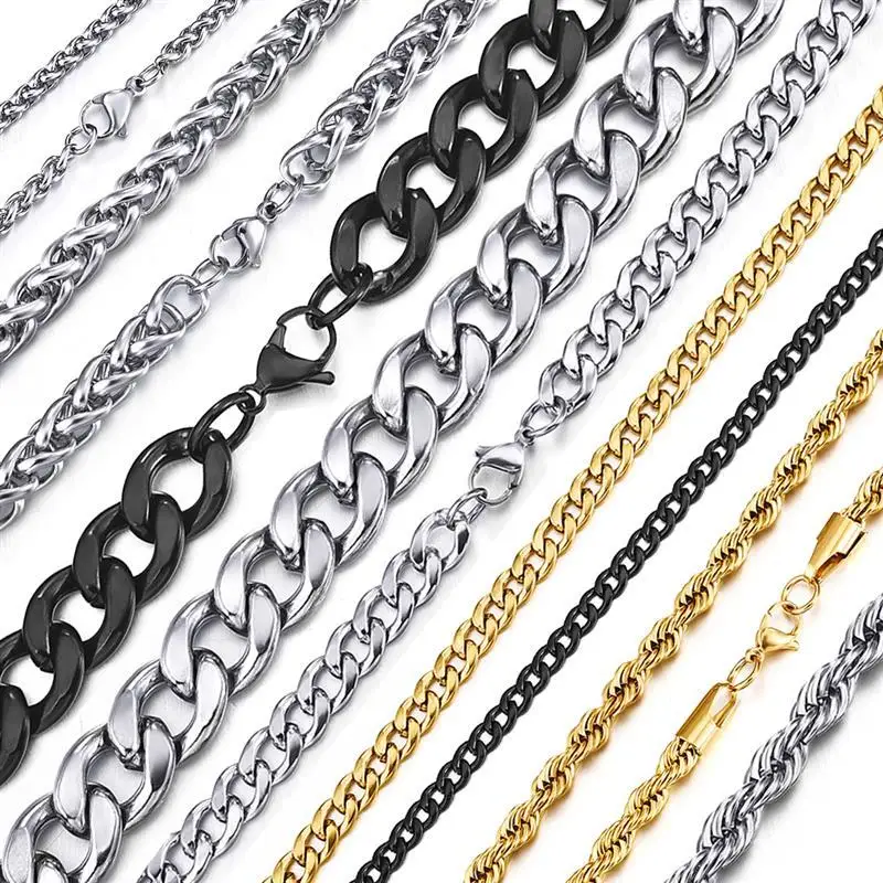 Kalung Rantai Baja Tahan Karat untuk Pria Wanita Rantai Rantai Kuba Warna Emas Warna Perak Choker Punk Hadiah Perhiasan Pria Mode