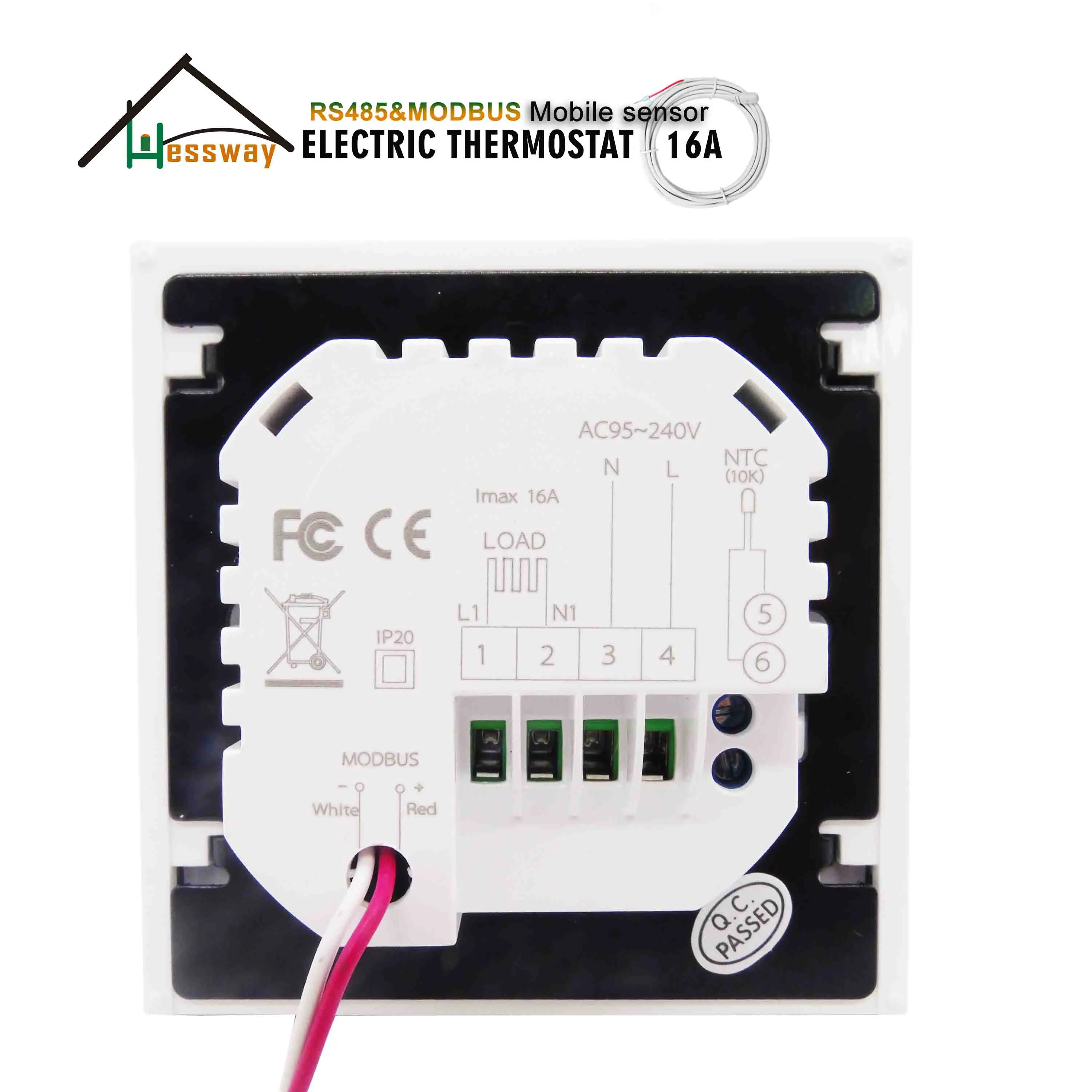 HESSWAY 24V 95-250VAC 16A controlador de temperatura eléctrico de doble Sensor para termostato RS485 protocolo Modbus operación remota