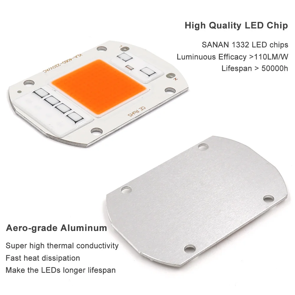 110V 220V COB LED Grow Light Spectrum เต็ม Driverless 20W 30W 50W DOB หลอดไฟ LED สําหรับ VEG Blooming ดอกไม้ปลูก