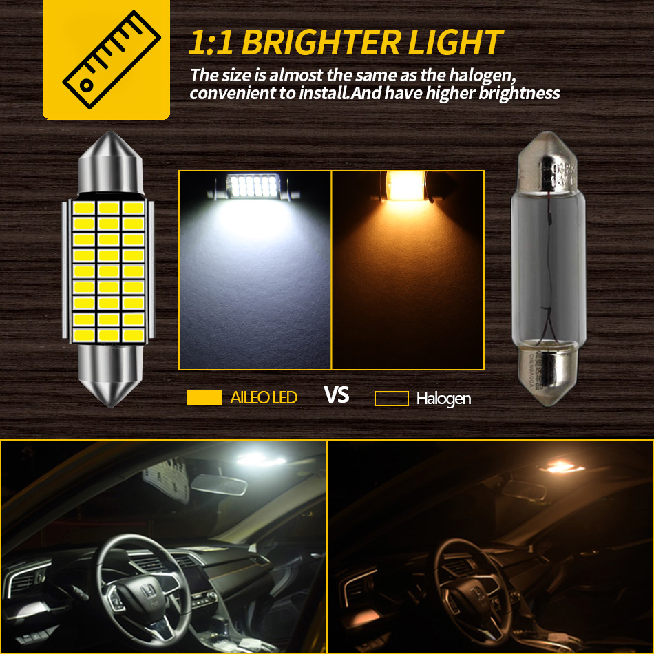 AILEO 1x C10W C5W LED Canbus feston 31mm 36mm 39mm 42mm pour ampoule de voiture lampe de lecture intérieure lampe de plaque d'immatriculation blanc erreur libre