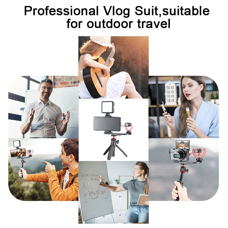 Ulanzi-KIT de trípode para Vlog, soporte de montaje para teléfono con zapata fría, para micrófono, luz LED, Mini trípode para iPhone 13 y Sony, MT-08 DSLR SLR