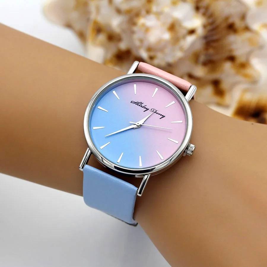 Mới Dép Nữ Gradient Đoạn Đường Đồng Hồ 2 Màu Watchstrap Cao Cấp Nữ Đồng Hồ Nữ Thạch Anh Đồng Hồ Nữ Feminino Zegarek Damski