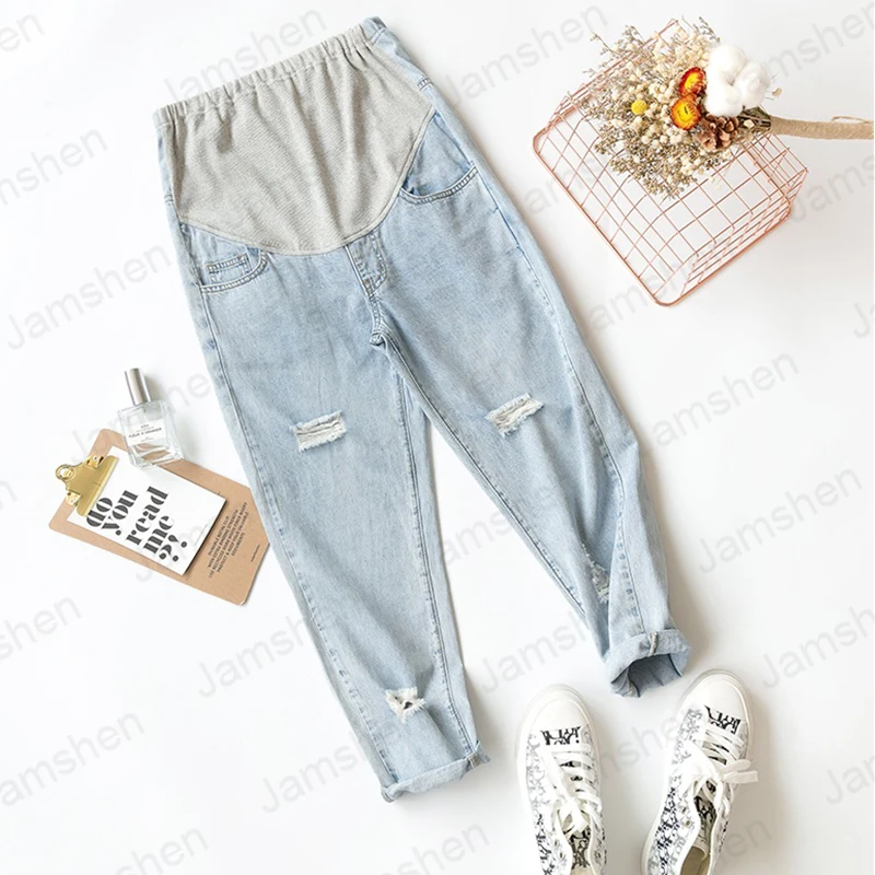 Jeans Gestante para Mulheres Grávidas, Seção Fina, Elevador do Estômago, Calças Denim Ultrafinas, Novo