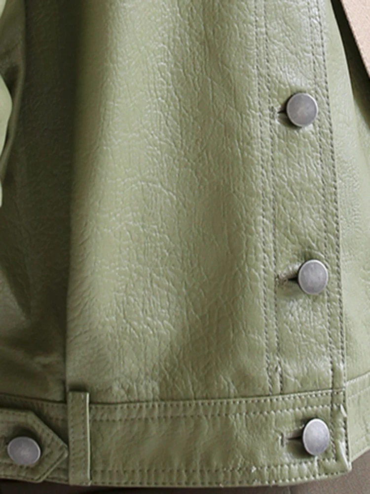 Lautaro Frühling Luxus Lose Grün Schwarz Weiche Faux Leder Jacken für Frauen Stilvolle Mode Hohe Qualität Designer Herbst Kleidung