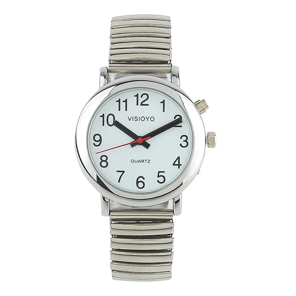 Reloj parlante alemán con alarma, fecha y hora, esfera blanca, banda de expansión, TUG-S201G