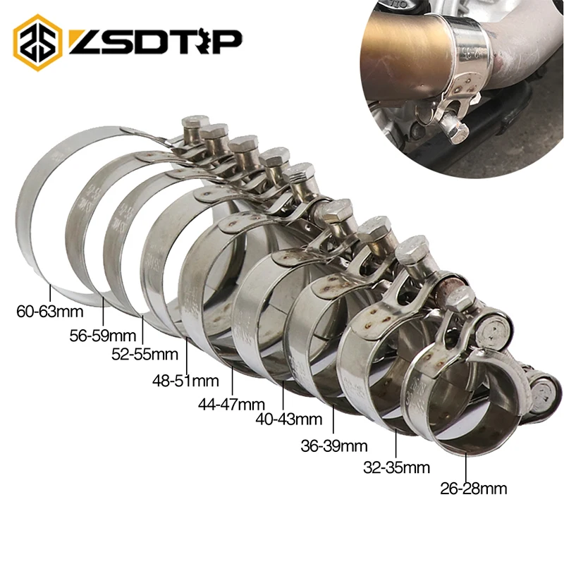 ZSDTRP 28 35 39 43 47 51 55 59 63 мм мотоциклетный комплект из нержавеющей стали для зажима выхлопных газов, подходит для глушителя мотоцикла, глушителя