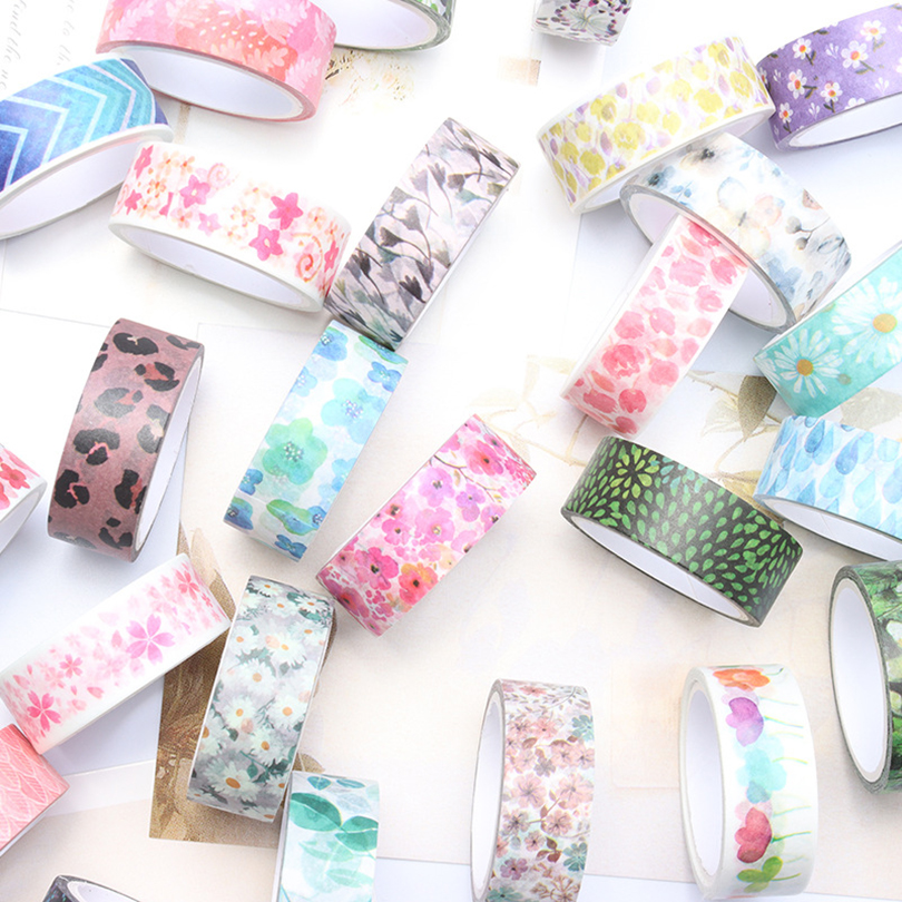 5Pcs 꽃 Washi 테이프 Scrapbooking Washi 테이프 세트 5m 일기 편지지 장식 접착 테이프 저널 용품 마스킹 테이프