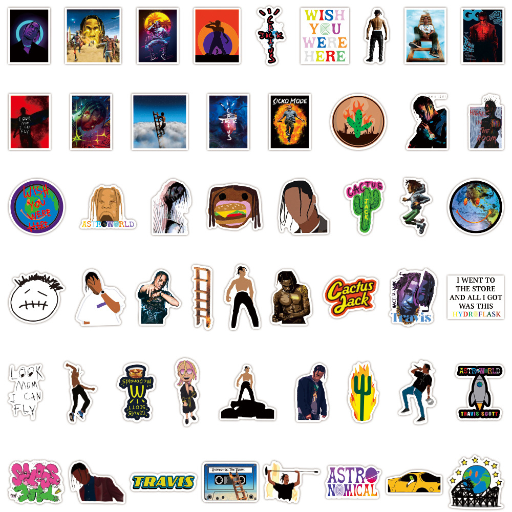 10/30/50 Con Thoáng Mát Rapper Travis Scott Ca Sĩ Dán Xe Đạp Ván Trượt Tủ Lạnh Đàn Guitar Hành Lý DIY Chống Nước Đùa miếng Dán Kính Cường Lực Kid Đồ Chơi