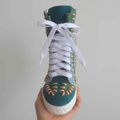 Sepatu Wedges Kasual Wanita Peningkatan Tinggi Perca Terbaru Sneakers Kulit Asli Kancing Python Sepatu Platform Renda Wanita