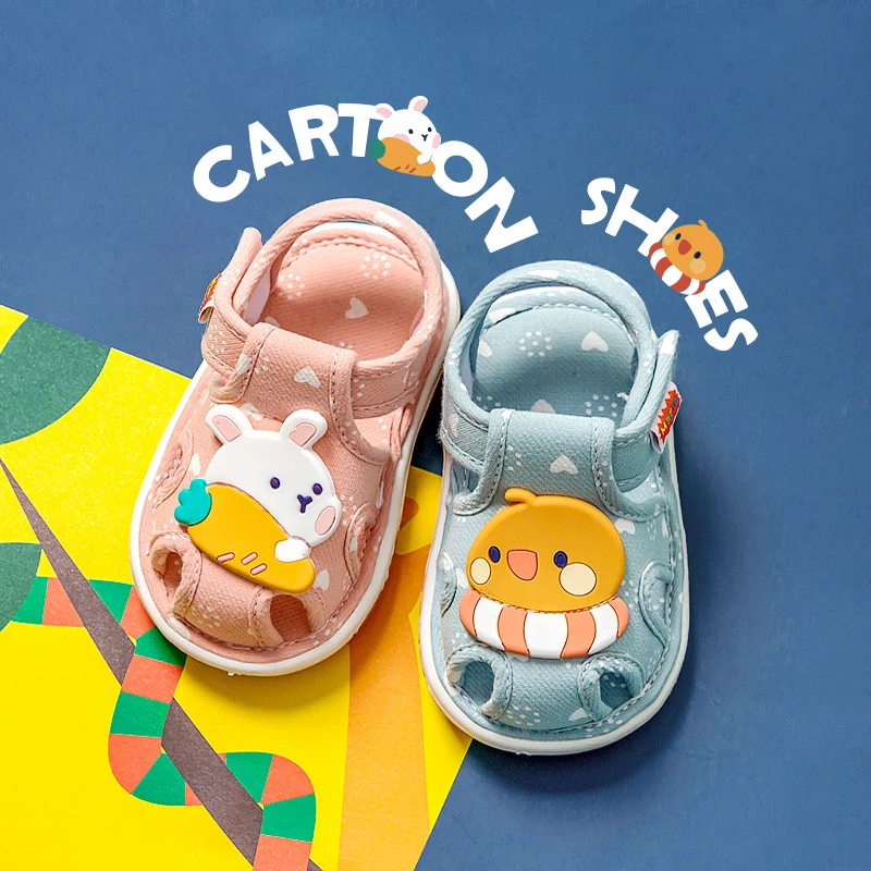 2023 sapatos de bebê com som bonito babi sapatos da criança para crianças desenhos animados meninos sandálias para meninas coelho infantil chinelos