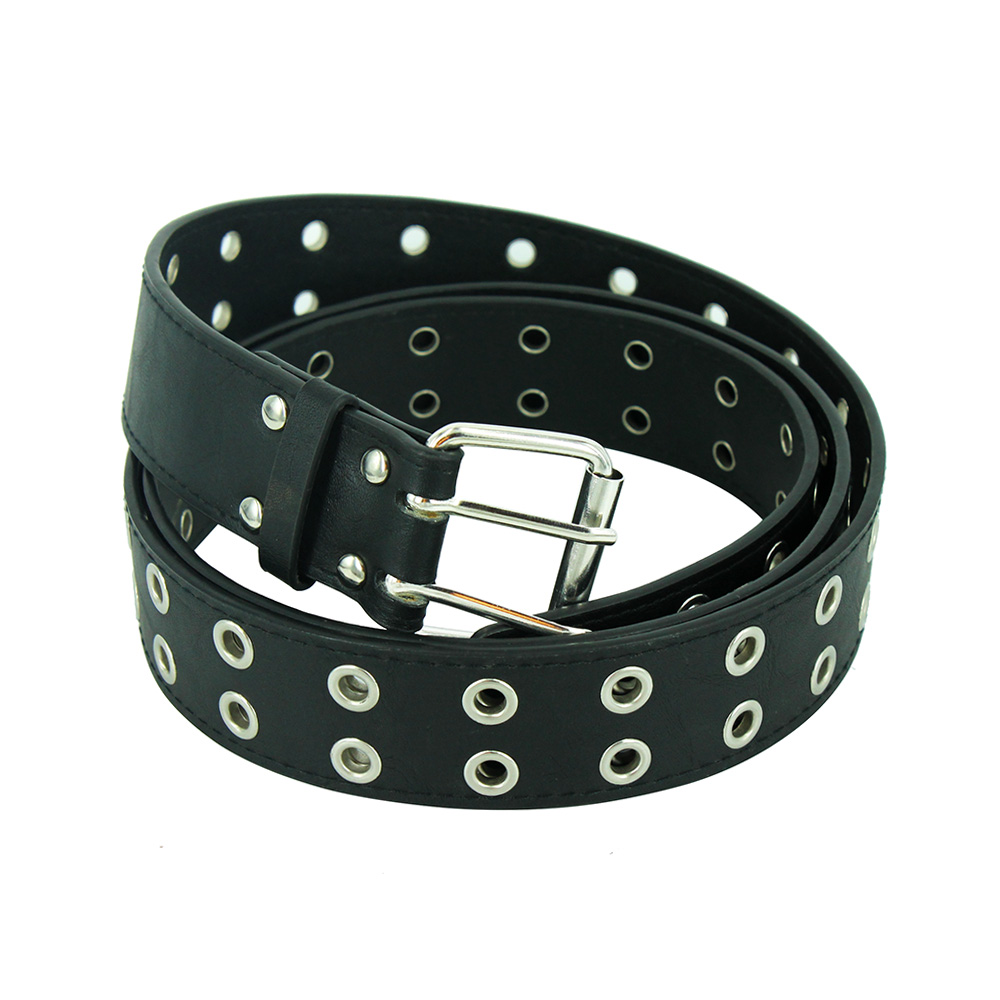 Cinturón de cadena Punk para mujer, cinturón ajustable negro con ojal doble, hebilla de Metal, pretina de cuero fresco para pantalones vaqueros