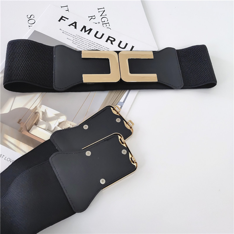 Cinturones con hebilla de gancho dorado para mujer, faja decorativa femenina con falda, cinturón ancho elástico Retro, faja elástica para mujer