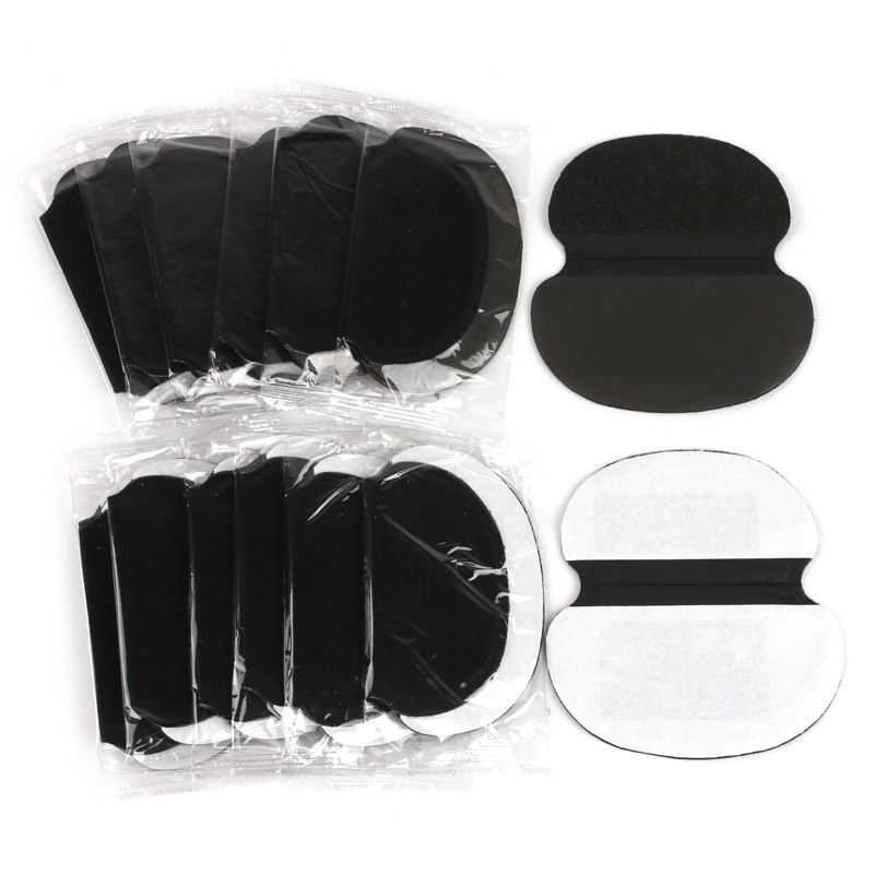 20 piezas (10 pares) almohadillas desechables para el sudor, pegatinas para axilas de verano, junta protectora absorbente de sudor de algodón negro