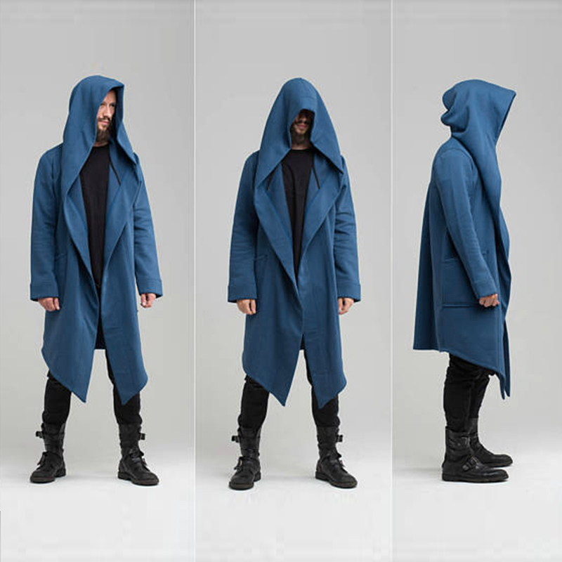 Inverno masculino com capuz cardigan trench coat streetwear cor sólida blusão lazer moda velo-forrado jaqueta vintage hoodie