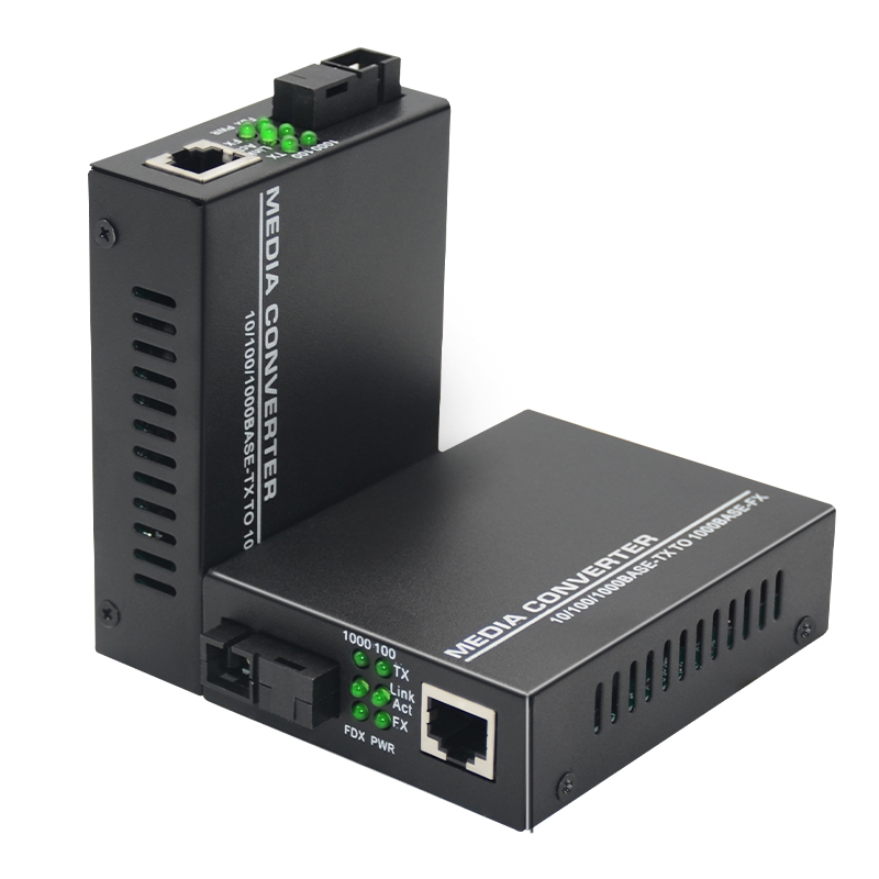 기가비트 광섬유 미디어 컨버터 1000/100Mbps 이더넷 RJ45 단일 모드 단일 광섬유 TX RX SC 포트 외부 전원 공급 장치