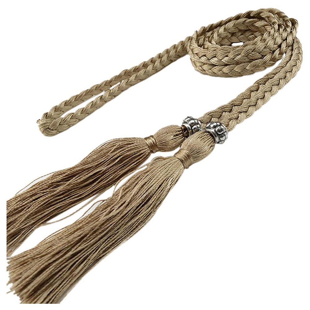 Cinturón de cintura para mujer, cuerda de estilo chino, borla tejida trenzada, cinturón fino, pretina decorada con nudo femenino, cinturones negros sólidos informales