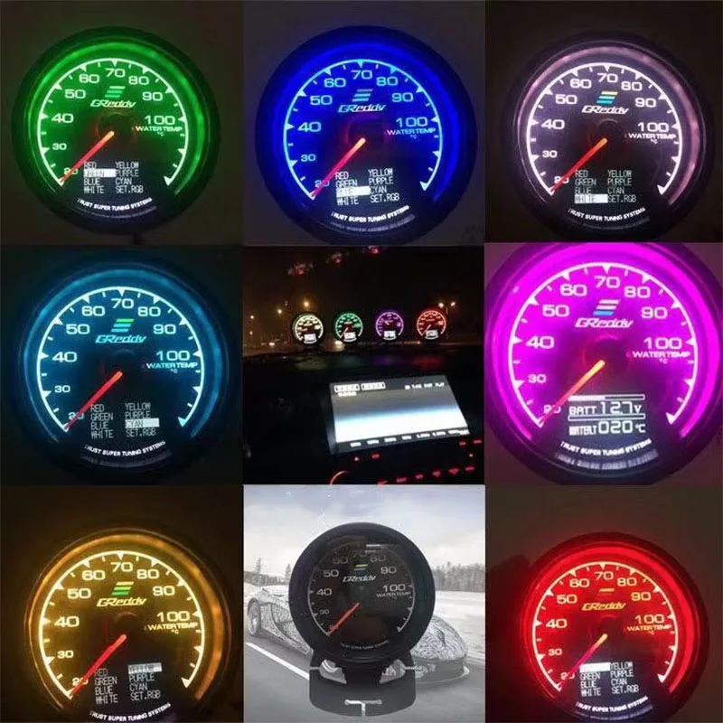 Greddi medidor de impulso temperatura da água 7 cores display lcd turbo pressão óleo rpm tacômetro medidor corrida 62mm 2.5 Polegada com sensor