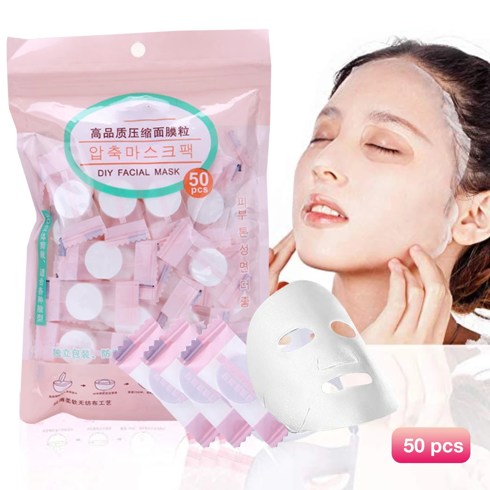 50pcs/pask 압축 페이스 마스크 종이 일회용 시트 코튼 Diy 마스크 메이크업 물티슈 한국 미용 도구 페이스 케어 마스크