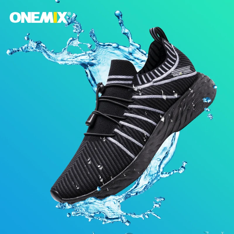 Onemix tênis de corrida preto à prova d'água para homens tênis de treinamento respirável masculino ao ar livre antiderrapante verão trekking sapatos esportivos