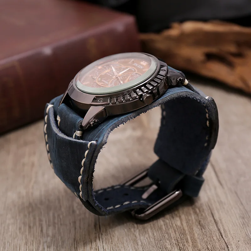 Jessingshow Mới Thời Trang Nam Đồng Hồ Sang Trọng Mặt Lớn Thạch Anh Tình Nhân Dây Da Rộng Punk Vòng Tay Đồng Hồ Thể Thao Nam Tặng