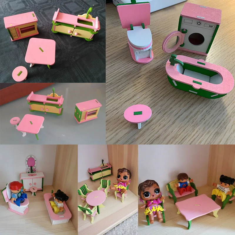 1:12 Nhà Búp Bê Thu Nhỏ Đồ Nội Thất Bằng Gỗ Sáng Tạo Phòng Tắm Phòng Ngủ Nhà Hàng Dành Cho Trẻ Em Hình Hành Động Nhà Búp Bê Trang Trí Búp Bê