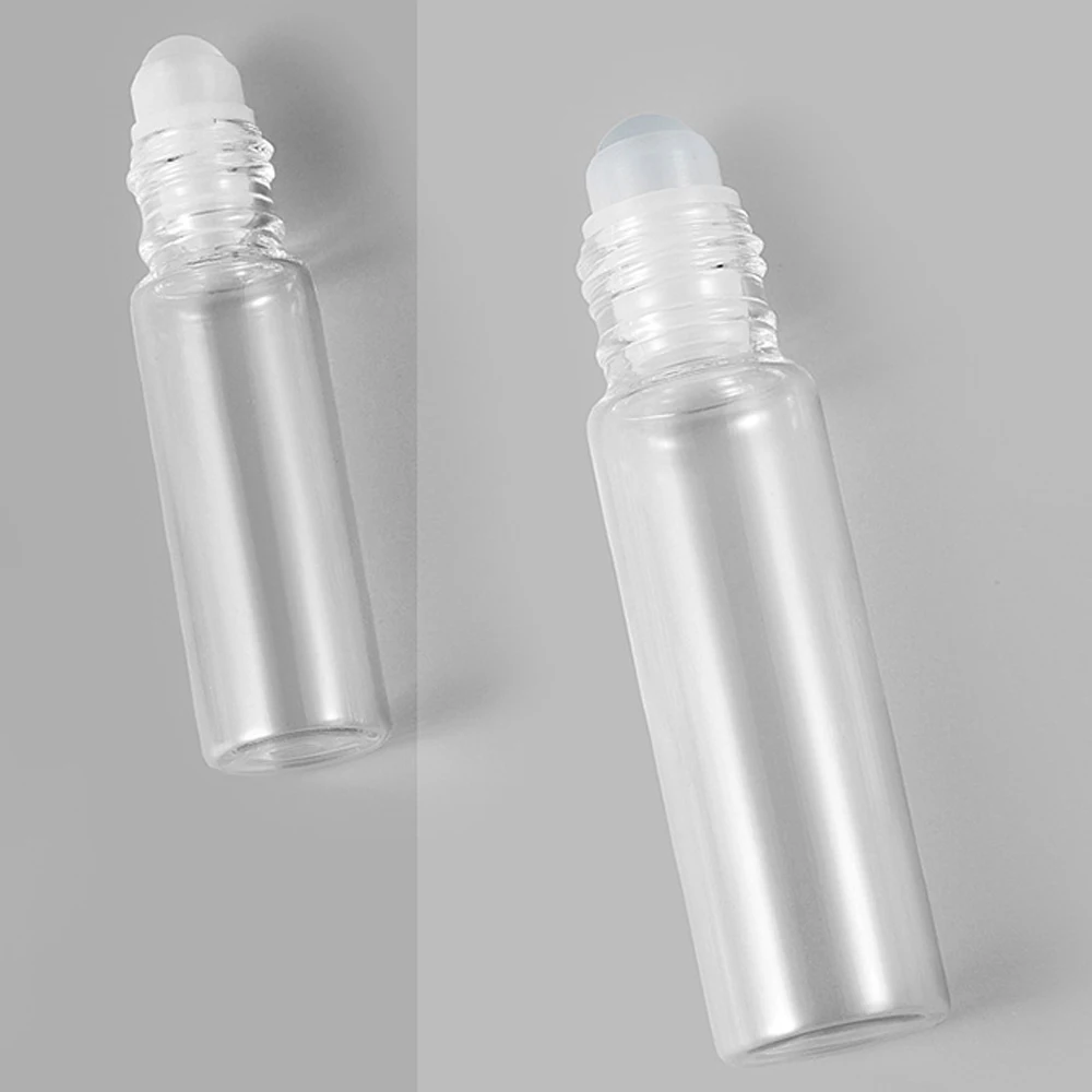 Botellas de rodillo de aceite esencial, botella enrollable de vidrio transparente, viales de muestra de viaje con bola de rodillo, 10ml, 5ml