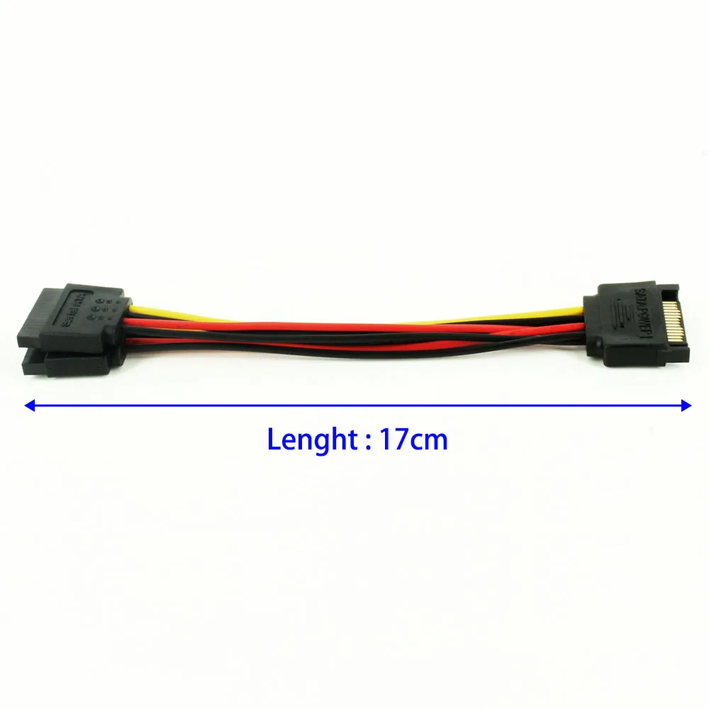 OULLX SATA 1 Stecker auf 2 Dual Buchse SATA Splitterkabel Hard HDD 15PIN 1 auf 2 Netzteilkabel für Computer Y-förmiges PC-Kabel