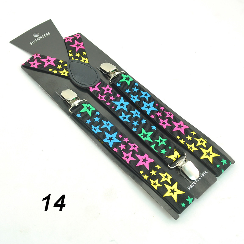 Tirantes elásticos de 2,5 cm, 6 patrones, patrón colorido de estrella, tirantes con Clip para hombres y mujeres, accesorios para pantalones de tela ajustables en forma de Y