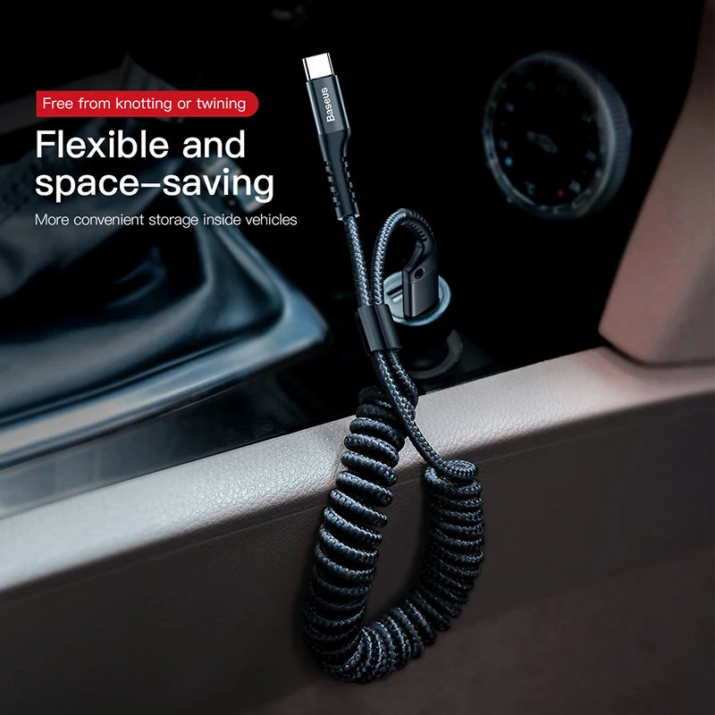 Baseus Spring USB Type C Cáp Sạc Cho Xe Hơi Mạnh Linh Hoạt Đầm 2A Cáp Sạc USB C Cho Điện Thoại Di Động cáp Dữ Liệu