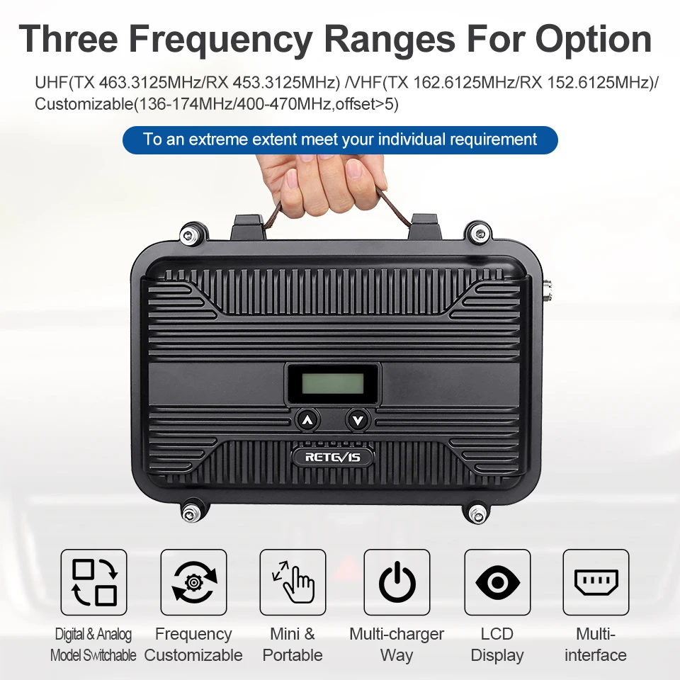 Anpassbarer DMR-Digital-Repeater Retevis RT97P 10 W Vollduplex-Funkgerät-Repeater LCD Mini UHF (oder VHF) für Walkie Talkie