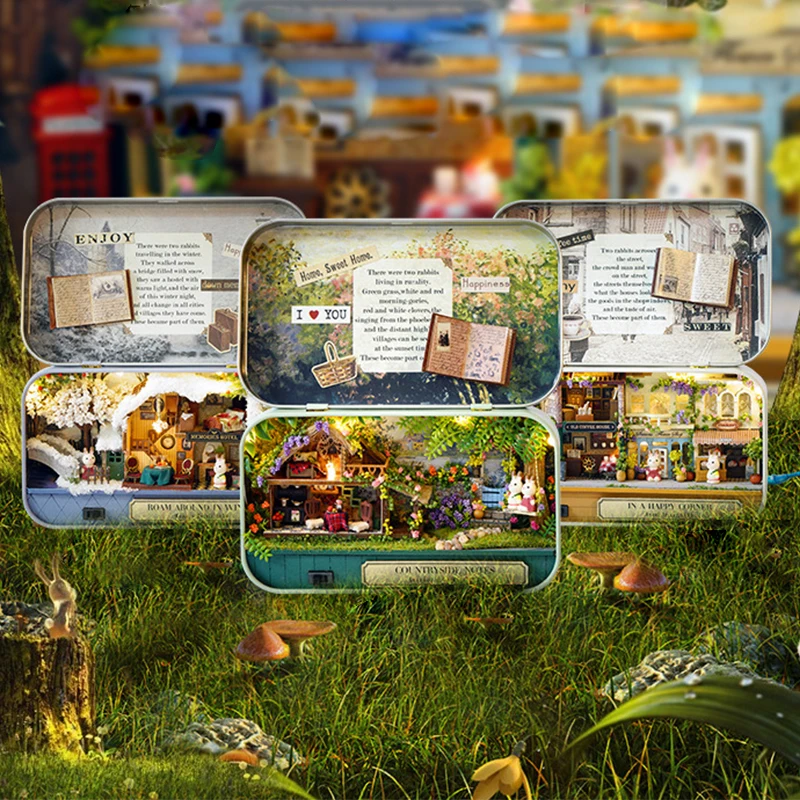 โรงละครกล่องบ้านตุ๊กตาไม้บ้านตุ๊กตา Miniature Home Nostalgic Theme ตุ๊กตาเฟอร์นิเจอร์อุปกรณ์เสริมของเล่นสําหรับเด็ก