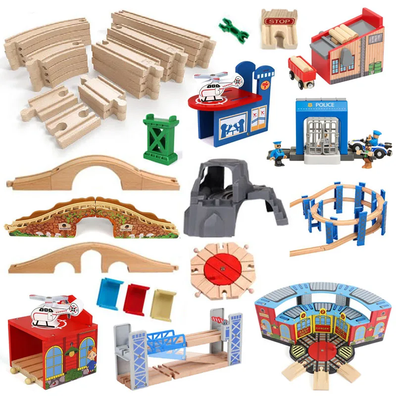 Accesorios de vía de tren de madera, juego de tren ferroviario de madera de haya, puente apto para Thomas, juguetes de vía de madera para niños