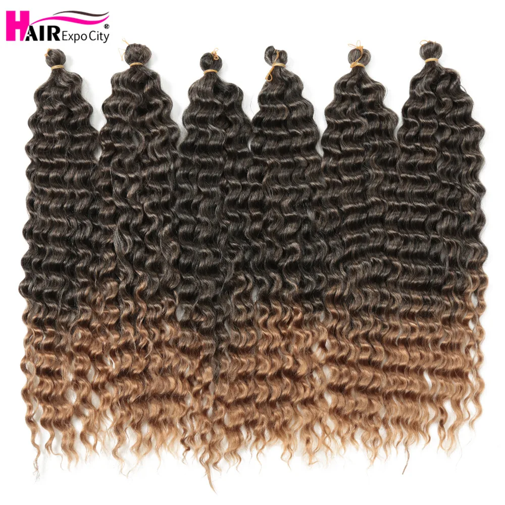 22-28 Inch Sâu Sóng Xoắn Móc Tóc Tổng Hợp Tự Nhiên Thắt Bím Tóc Phi Cong Ombre Bện Tóc Cài Tóc Đẹp Sang Trọng hội Chợ Triển Lãm Thành Phố