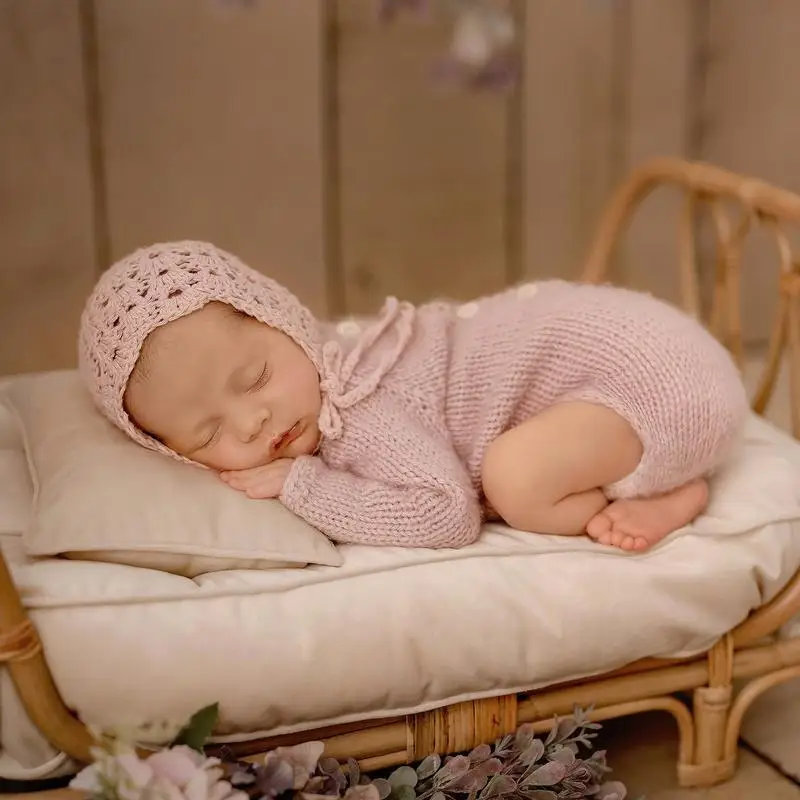 Mới Sinh Ra Chụp Ảnh Chống Đỡ Giường Handmade Cho Bé Búp Bê Giường Mây Giỏ Tre Cho Bé Bebe Sơ Sinh Đạo Cụ Chụp Ảnh Accessorie Phòng Thu