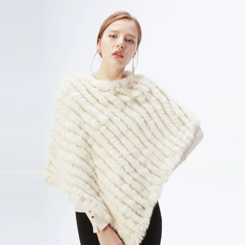 Moda pulôver de pele para as mulheres de malha de pele de coelho genuíno poncho capes senhoras malha de pele real amic envolve xales triângulo jaquetas