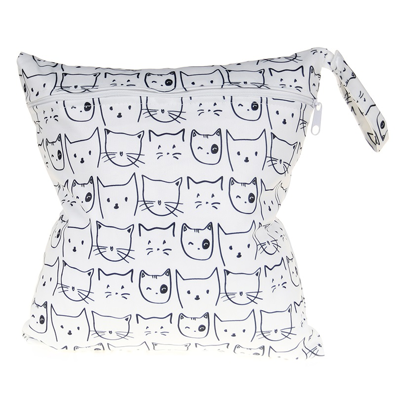 8 cat patterns Waterproof wet bags single Zipper Pocket Baby Diaper Storage Bag Washable Cloth Diaper Wet bag