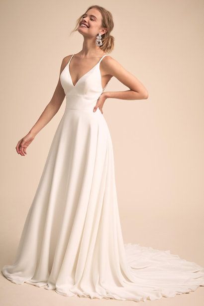 Simples e encantador vestido de noiva com decote em v e renda nas costas vestido de noiva